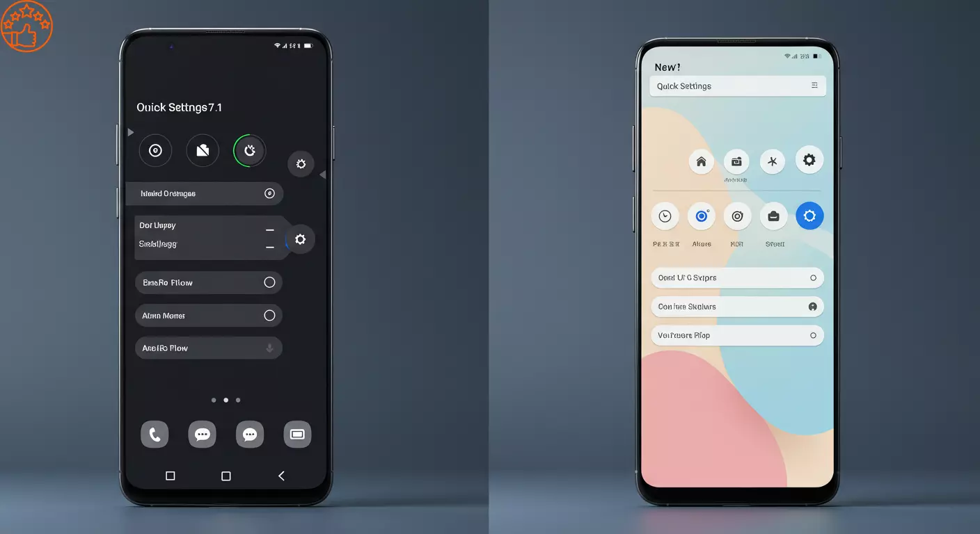 Comparativo lado a lado mostrando a Central de Ajustes R&aacute;pidos da One UI 7.1 e a nova vers&atilde;o modular e personaliz&aacute;vel da One UI 8.0.