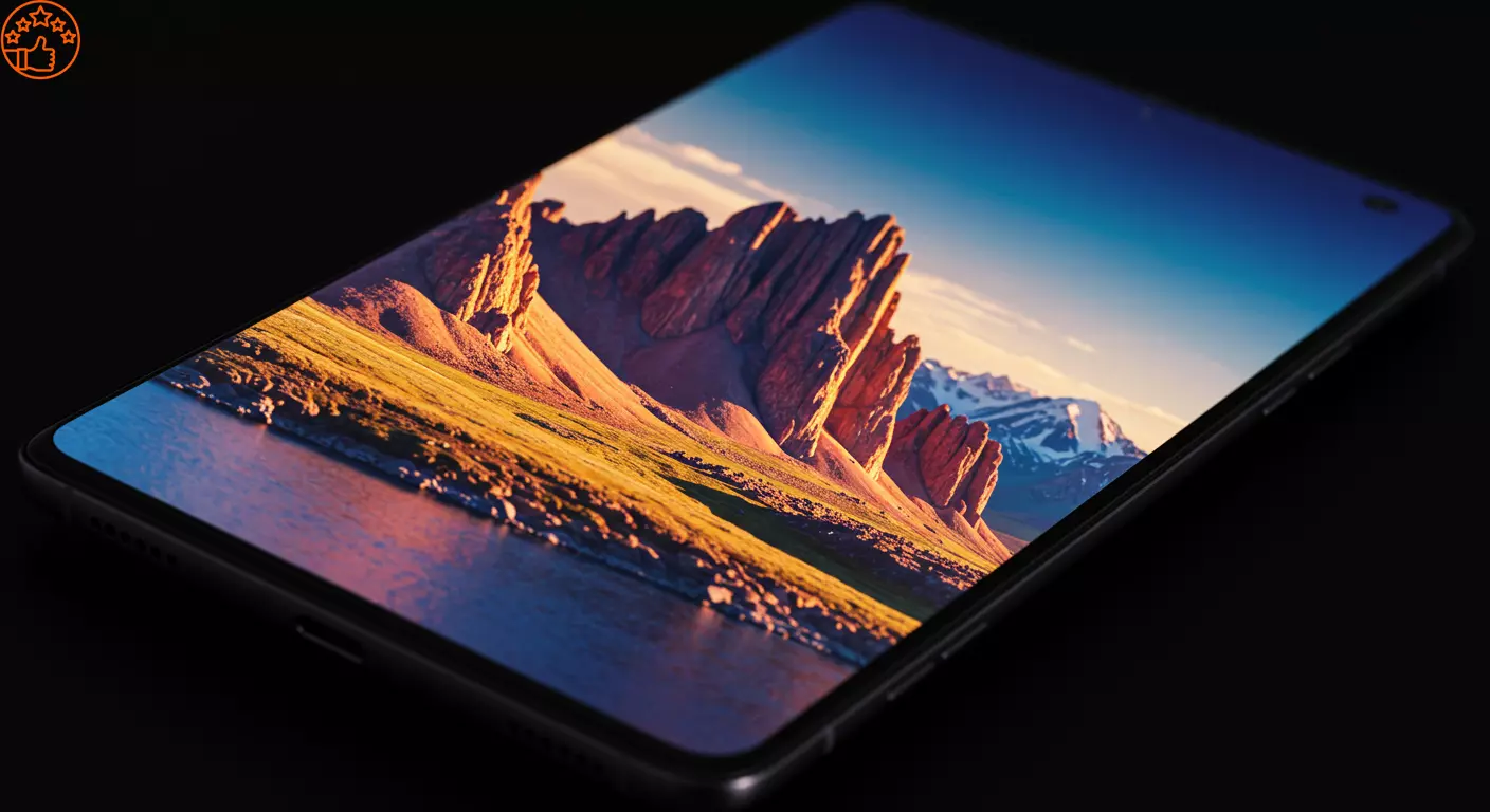 Close-up da tela AMOLED de 6,7 polegadas do Galaxy S25 Edge exibindo uma cena de um filme em 4K HDR com cores explosivas e contraste perfeito.
