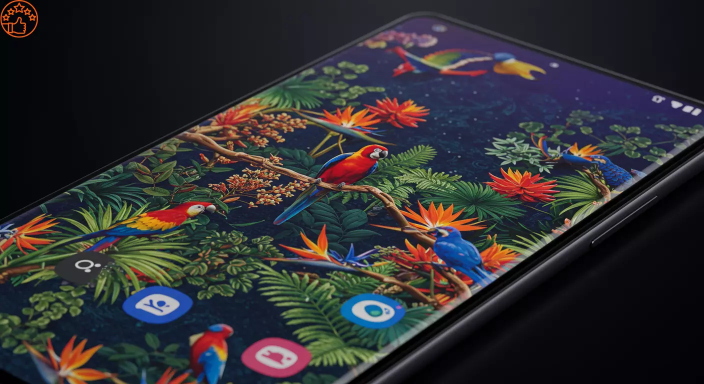Tela do Galaxy A16 5G exibindo um v&iacute;deo colorido da natureza, demonstrando a vivacidade das cores do painel Super AMOLED.